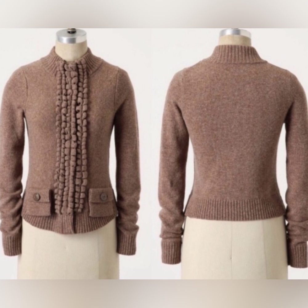 Anthropologie Moth Floating Sparks Ruffle Front Wool Knit Cardigan Sweater Small